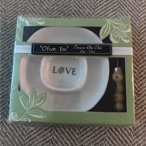 Ceramic Olive Dish Set - White and Green